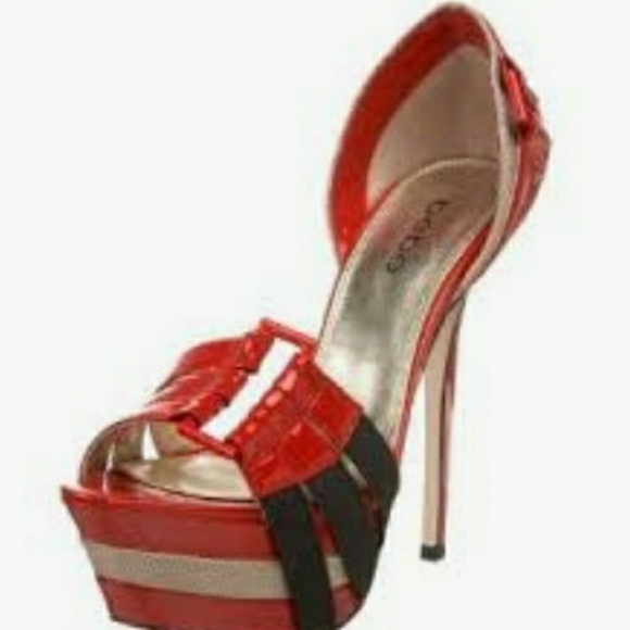 Bebe Belinda heels sz 10 Red, blk, and tan ❤💜🧡💛 - Picture 1 of 8